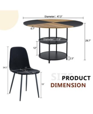 47" Round Dining Table Set with 4 Black Chairs