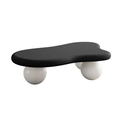 Streamdale 40 Inch Cloud Shaped Coffee Table with 3 Ball Legs for Living Room, Black Top White Legs