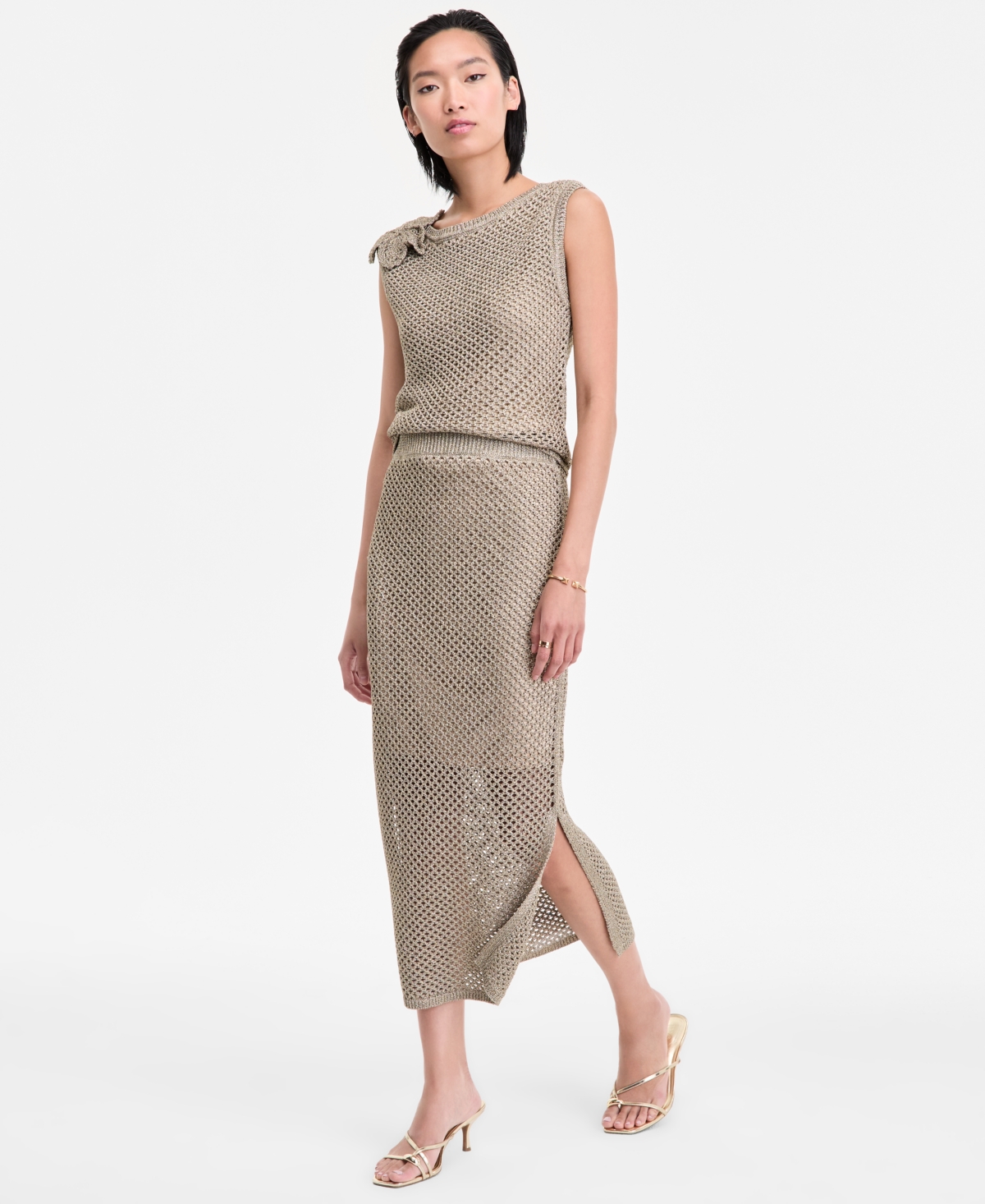 Women's Metallic-Knit Skirt, Exclusively at Macy's - Olive