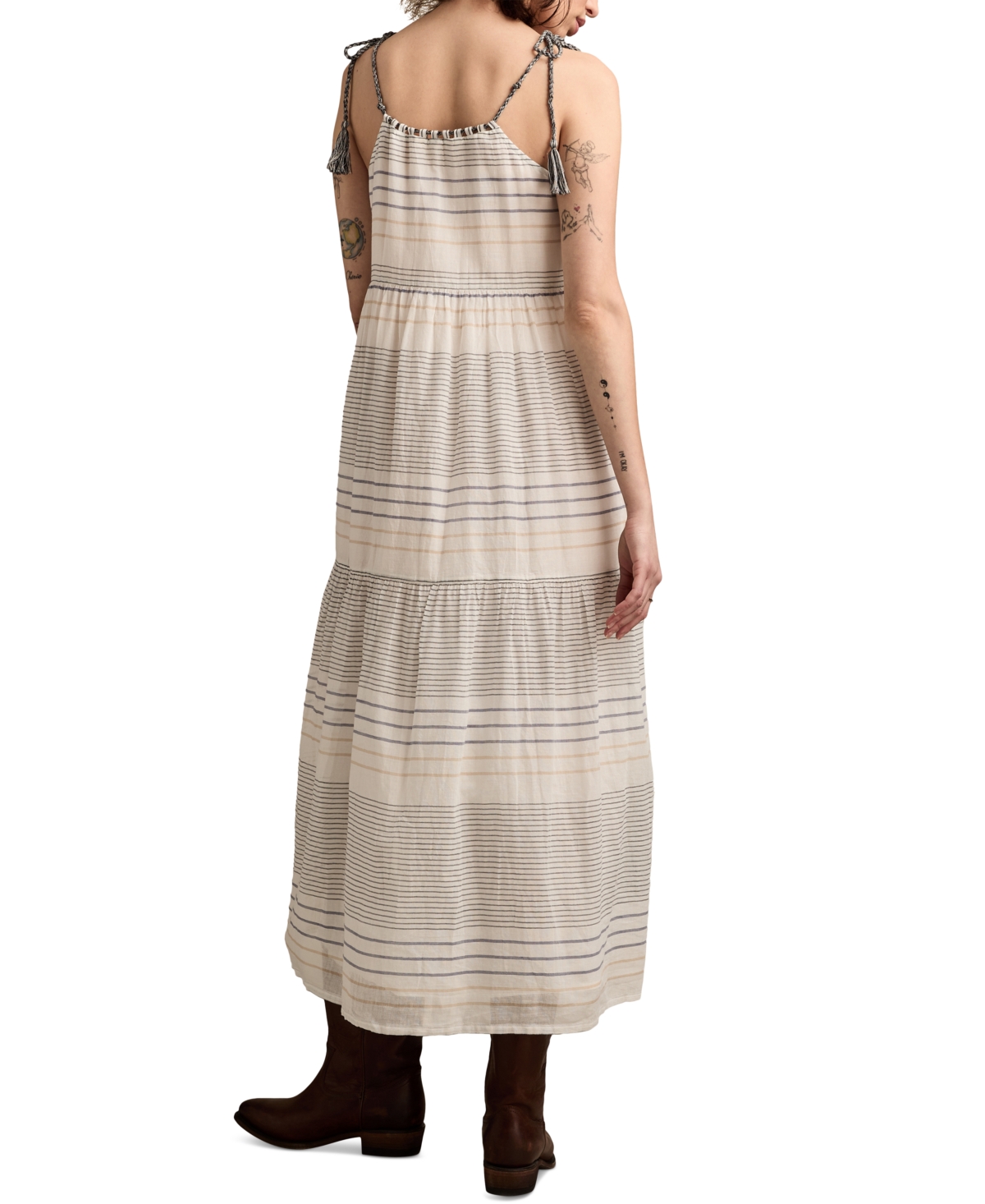 Lucky Brand Women's Striped Cotton Tiered Maxi Dress In Neutral