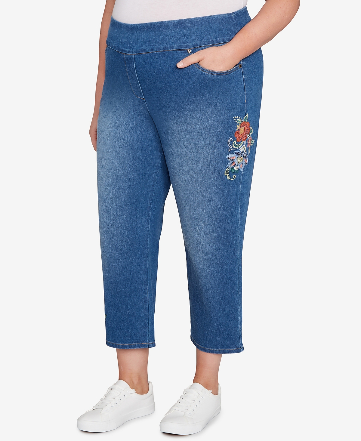 Alfred Dunner Plus Size Embroidered Denim Jeans In Blue