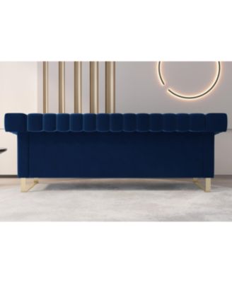 Streamdale Luxurious Blue Velvet Sofa with Stainless Steel Metal Legs and Comfortable Seating