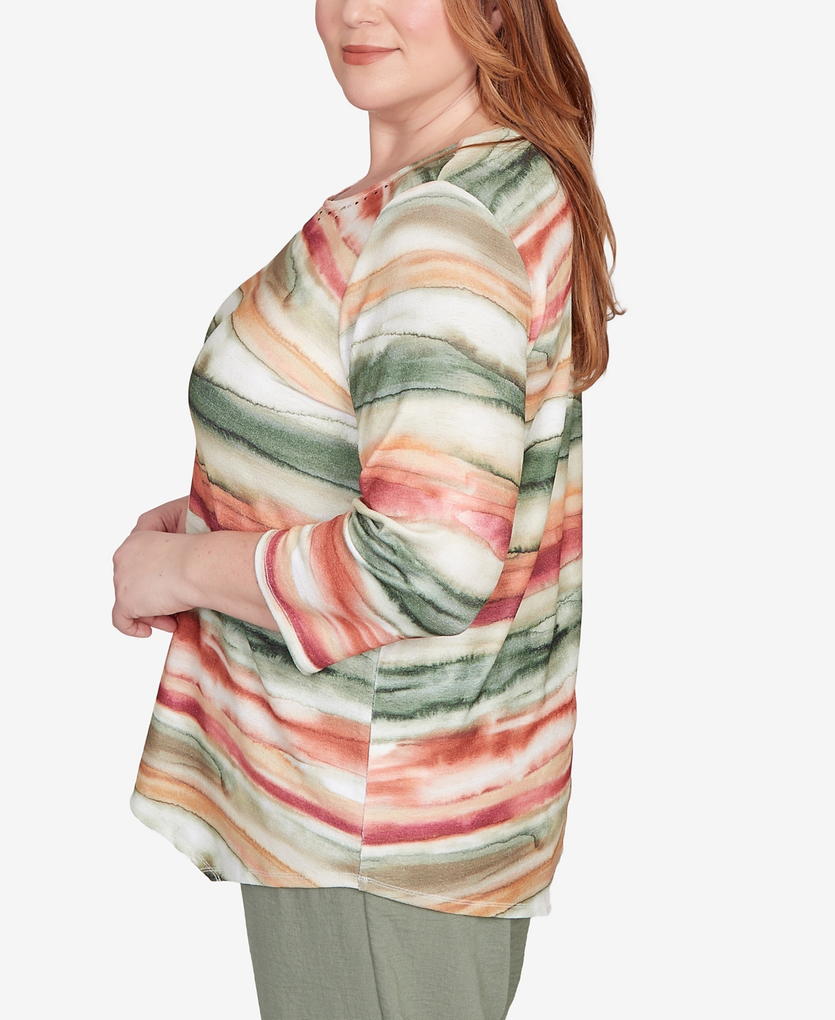 Alfred Dunner Petite Copper Canyon Watercolor Stripe Crew Neck Top