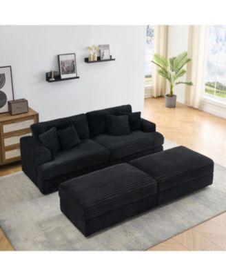 Streamdale 82 inches black corduroy sofa, two storage feet +4 throw pillows, create a living room, office fashion new darling