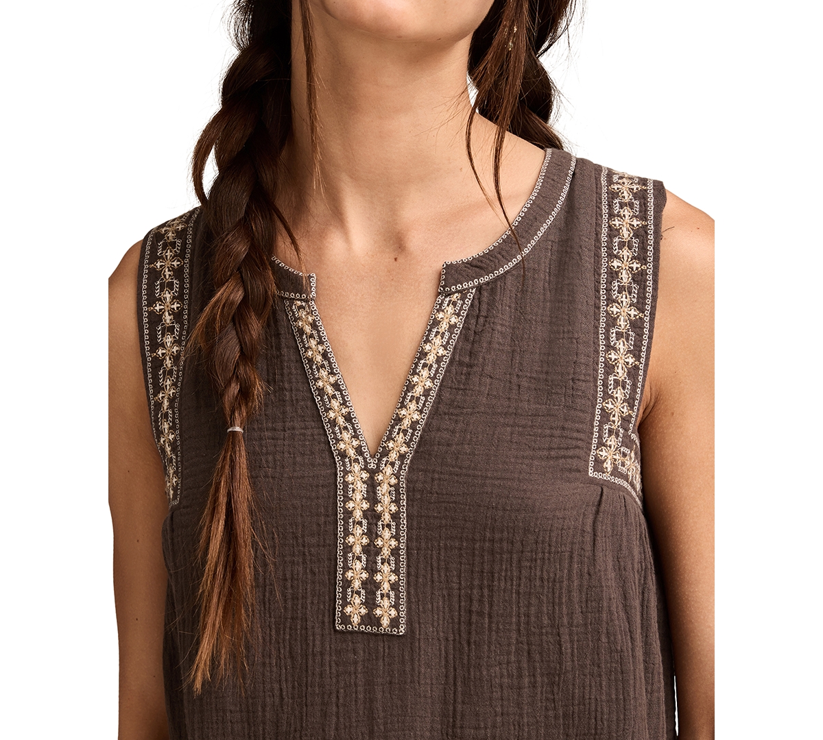 Shop Lucky Brand Women's Cotton Embroidered-trim Shift Mini Dress