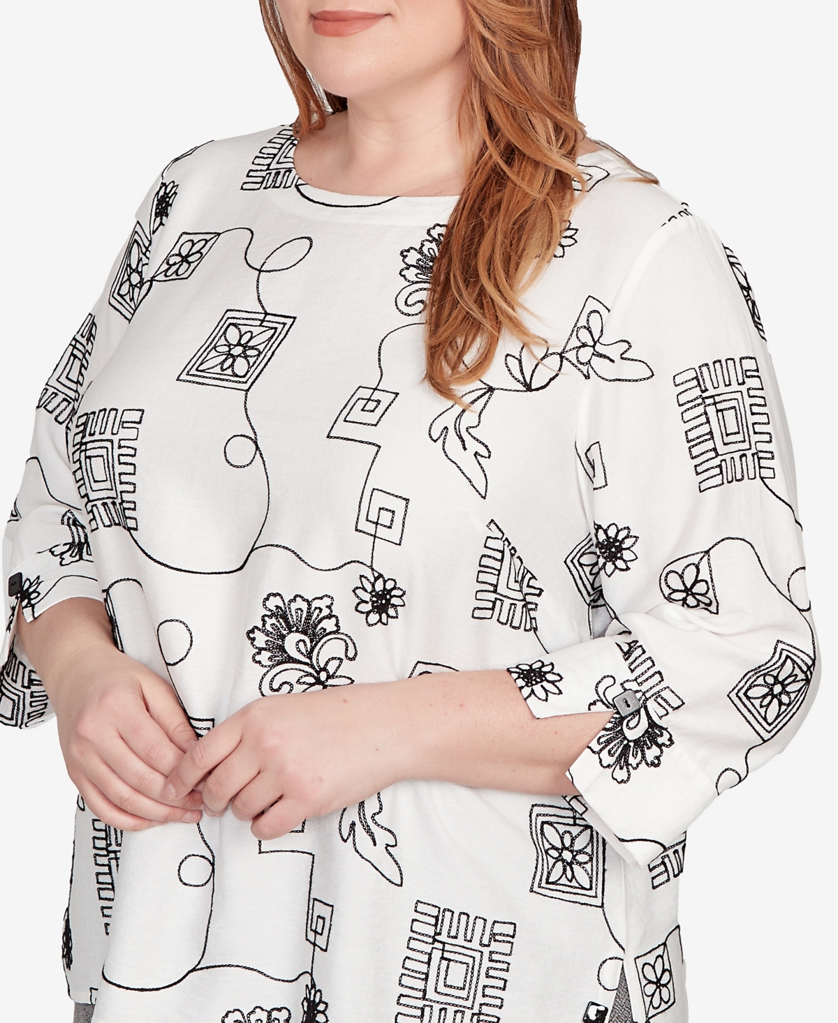 Alfred Dunner Plus Size Embroidered Floral Top In White