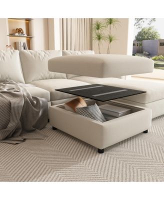 Elegant Sectional Sofa with Storage and Adjustable Ottomans