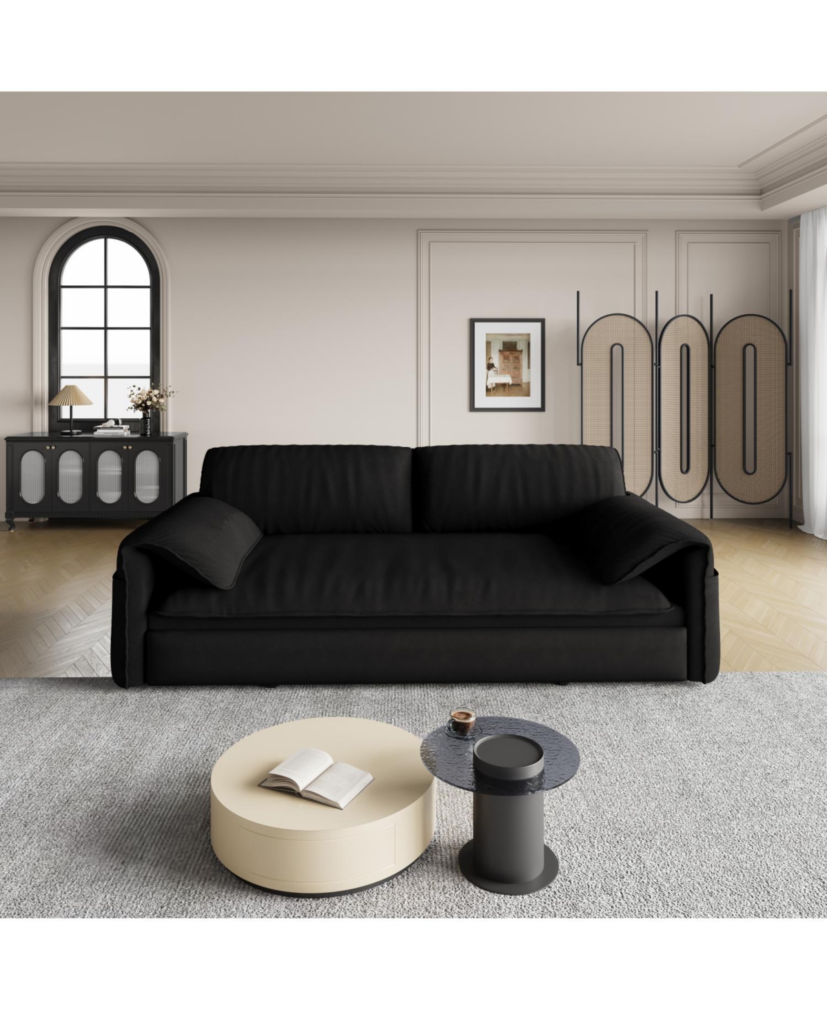 63.8" Queen Pull Out Sofa Bed, 3-in-1 Convertible Sleeper Sofa with Side Storage,Multi-Functional Velvet Loveseat Bed for Living Room,Bedroom,Apa