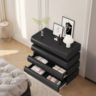 8 Drawer Dresser for Bedroom, Black Dresser No Handle, Modern 8 Chest of Drawers with Wide Storage