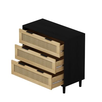 Streamdale 3-Drawers Rattan Storage Cabinet Rattan Drawer,for Bedroom,Living Room,Dining Room,Hallways,Black