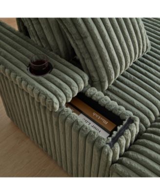 Streamdale 1-Piece Corduroy & Wood Sofa – 3-Seater, Storage Compartments, Plush Cushions, Modern Design