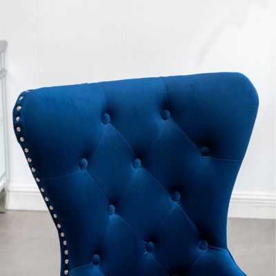  Contemporary Tufted Velvet Chair with Nailhead Trim, Set of 2, Blue