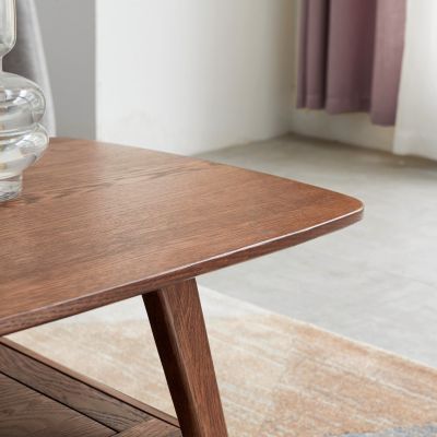 Solid Oak Wood Center Table with Storage