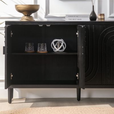 Modern Black Accent Cabinet 4-Door Wooden Storage Cabinet