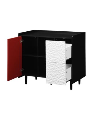 Red Accent Sideboard with Drawer and Open Shelves
