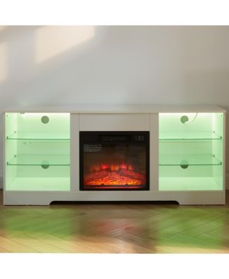 Streamdale Electric Fireplace TV Stand with Glass Shelves, 58