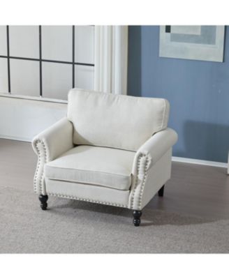 Streamdale 40" Nailhead Trim Sofa, Beige Faux Leather Rolled Arm, 1 Seater