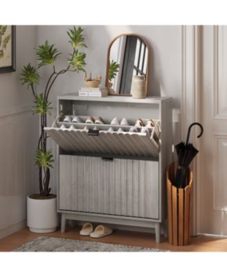 Streamdale Fluted Shoe Cabinet with Flip Drawers for Entryway