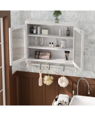 Glass Door Cabinet with 3-Tier Storage & Towel Rack