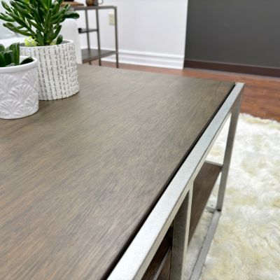 Metal Frame Wood Living Room Coffee Table with Shelf