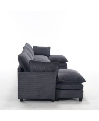 Oversized Velvet Modular Sofa U-Shape Couch with Ottomans & Pillows