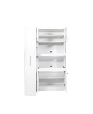 Farmhouse Pantry Cabinet, Pull-Out Shelves, 4 Doors - White