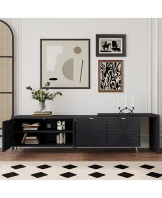 Extendable TV Cabinet with Storage, Adjustable Shelves, Lacquered Wood Veneer