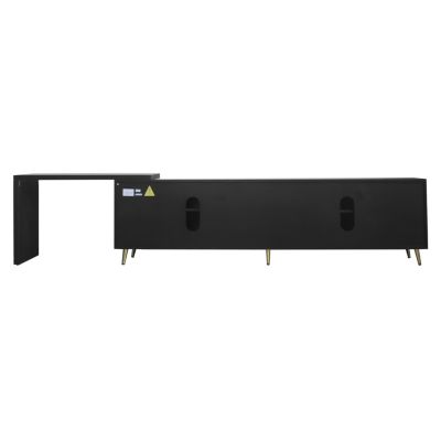 Extendable TV Cabinet with Storage, Adjustable Shelves, Lacquered Wood Veneer