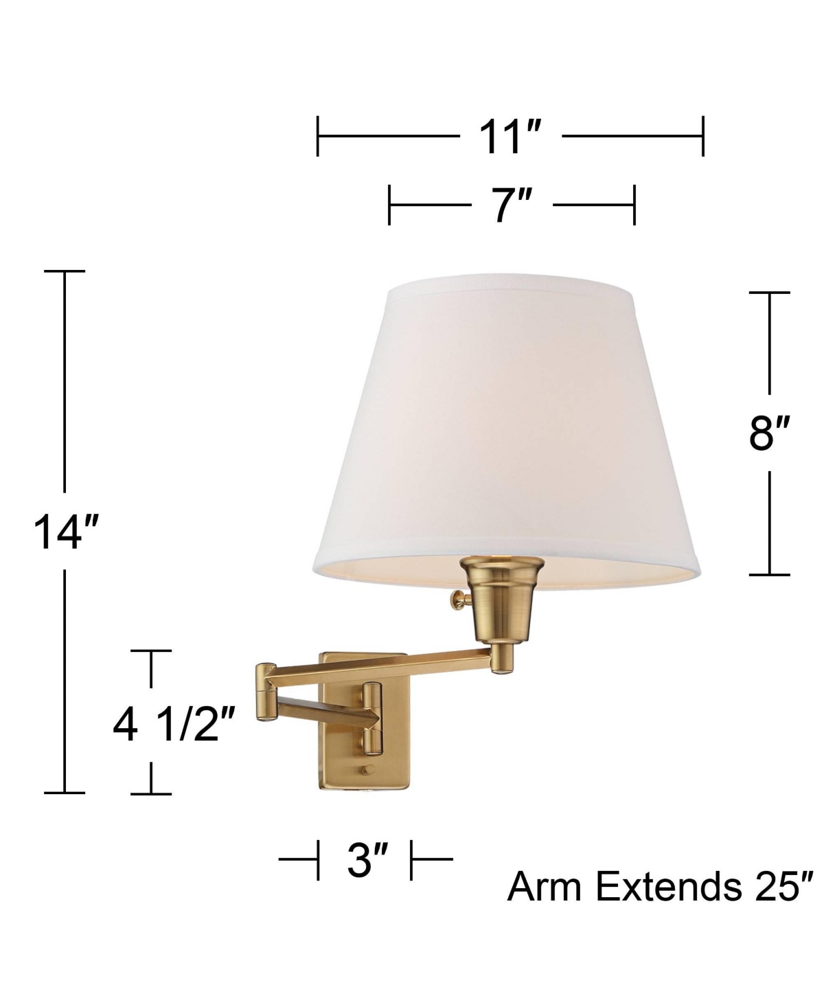 Clement Modern Swing Arm Wall Lamps Set of 2 Warm Gold Plug-In Light Fixture White Linen Hardback Shade for Bedroom Bedside House Reading Living Room