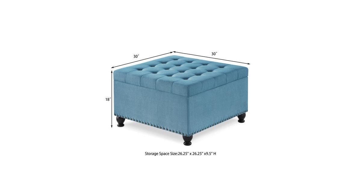 Streamdale Furniture Button Tufted Square Storage Ottoman with Wooden Legs for Living/Bedroom