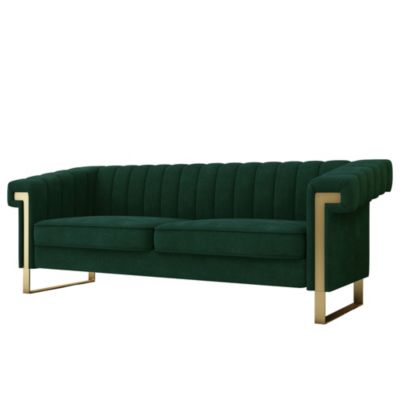 Modern Plush Sofa with Gold Accents Soft, Comfortable, and Stylish