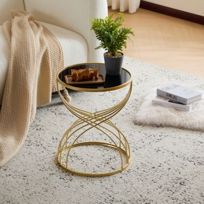 Modern Side Table Golden Metal Frame+ Mirror Top