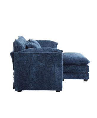 Chenille fabric, removable armrests with side pockets, high density sponge filling, oversized double sofa with footstool