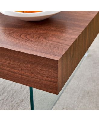  Walnut Square Coffee Table with Tempered Glass Legs