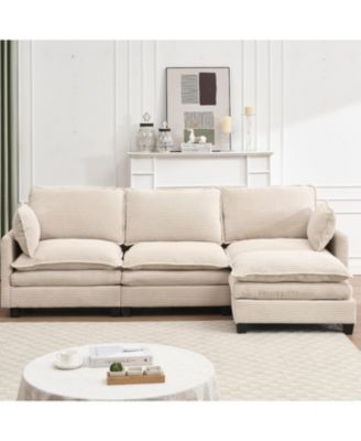 Modular Velvet U-Shaped Sofa with Ottoman & Pillows