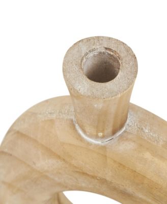 9" Wood Circular Decorative Vase with Cutout Center, Set of 2