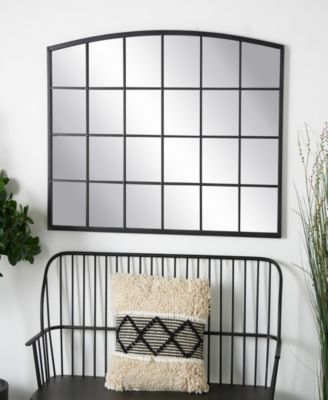 34" Metal Arched Window Pane Inspired Room Wall Mirror with Black Frame