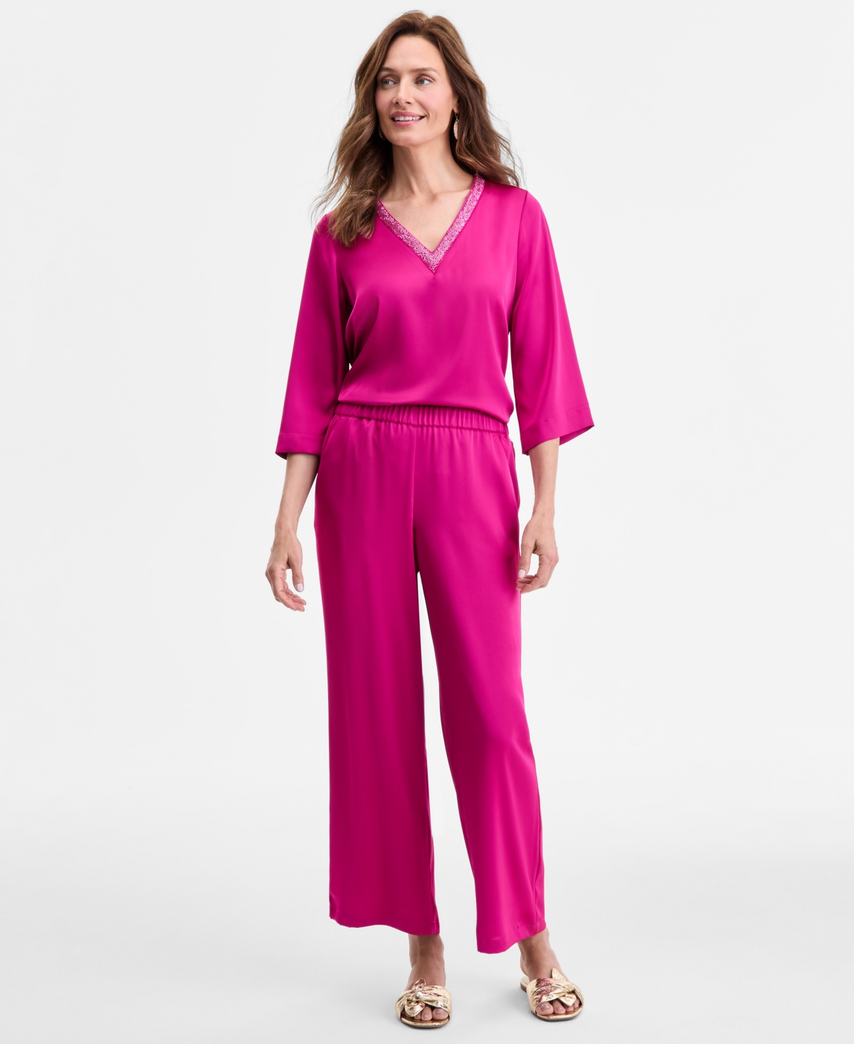 Jm Collection Women's Pull-on Wide-leg Satin Pants, Exclusively At Macy's In Purple