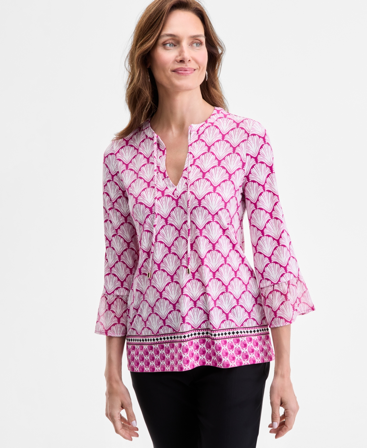 Jm Collection Women's Printed Split-neck Top, Exclusively At Macy's In Multi