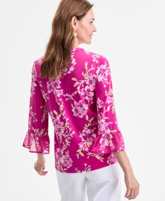 売れ筋商品|||ジェイエムコレクション カットソー トップス レディース Women's Printed Split-Lace-Up-Neck Blouse, Exclusively at Macy's Intrepid Blue Combo JM Collection Women's Printed Split-Neck Top, Exclusively at