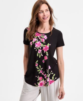 JM Collection - Women's Farrah Cascade Floral Short-Sleeve Top, Exclusively at Macy's