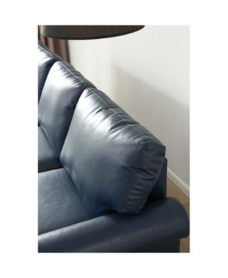 Living Room Round Arm with Silver Nails Sofa Navy Blue Faux Leather