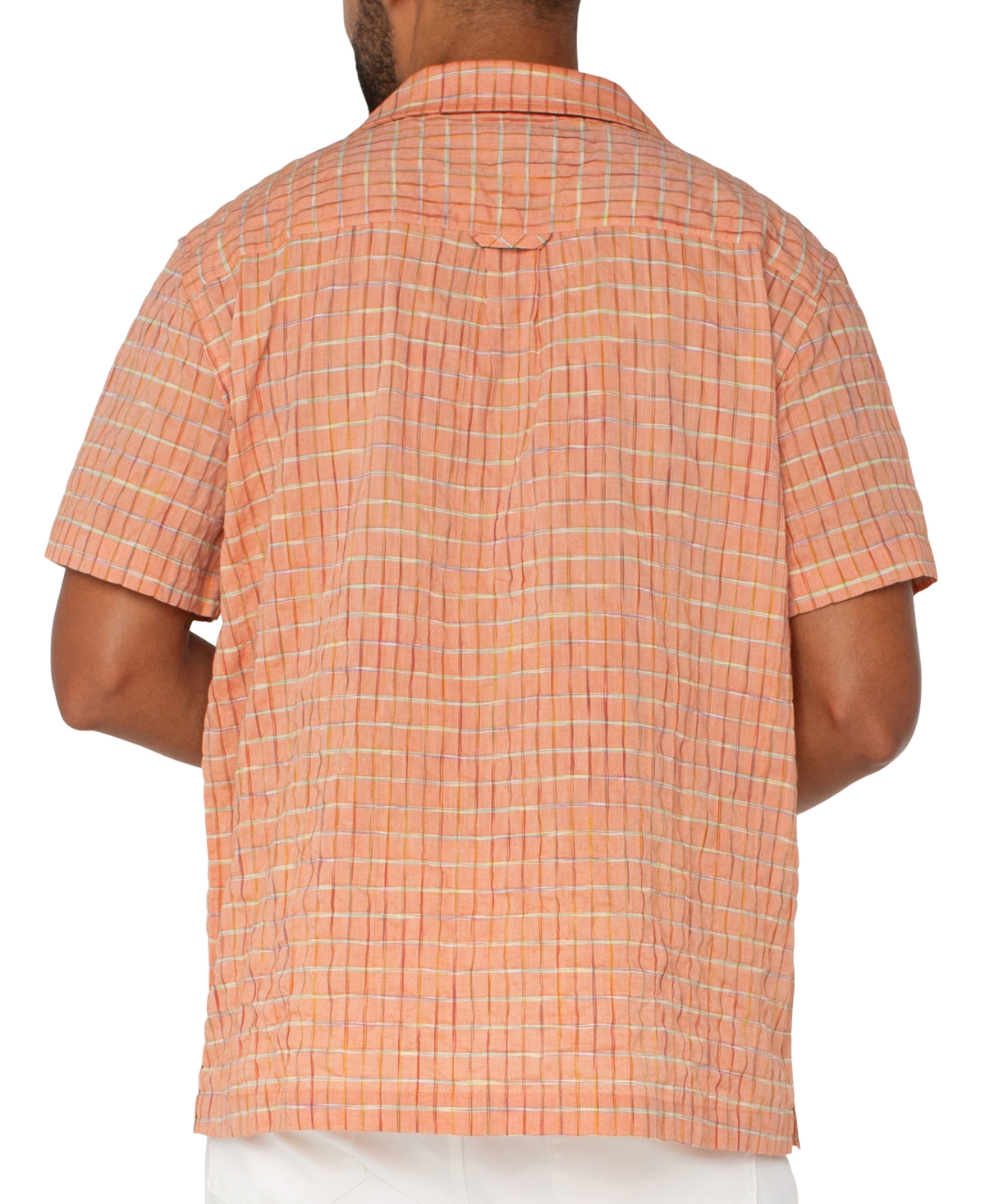 Liverpool Los Angeles Men's Short Sleeve Grid Print Button-front Camp Shirt