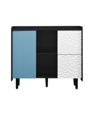 Black Sideboard Cabinet with Red Doors, 2 Drawers