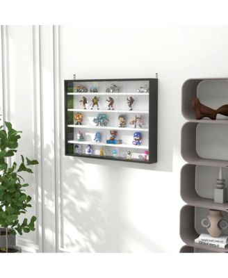 5-Tier Display Cabinet, Glass Display Case with 2 Doors and Adjustable Shelves, Wall-Mounted, Black, White