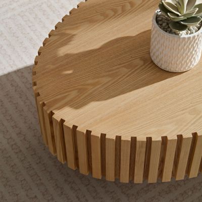 Modern Oval Coffee Table with Pedestal Base, 43.7" for Living Room