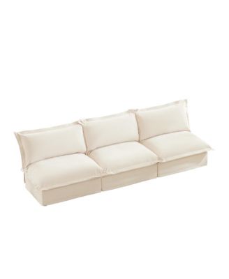 Modern Upholstered 3-Seater Sofa Couch, Armless, Chenille Fabric, Cream