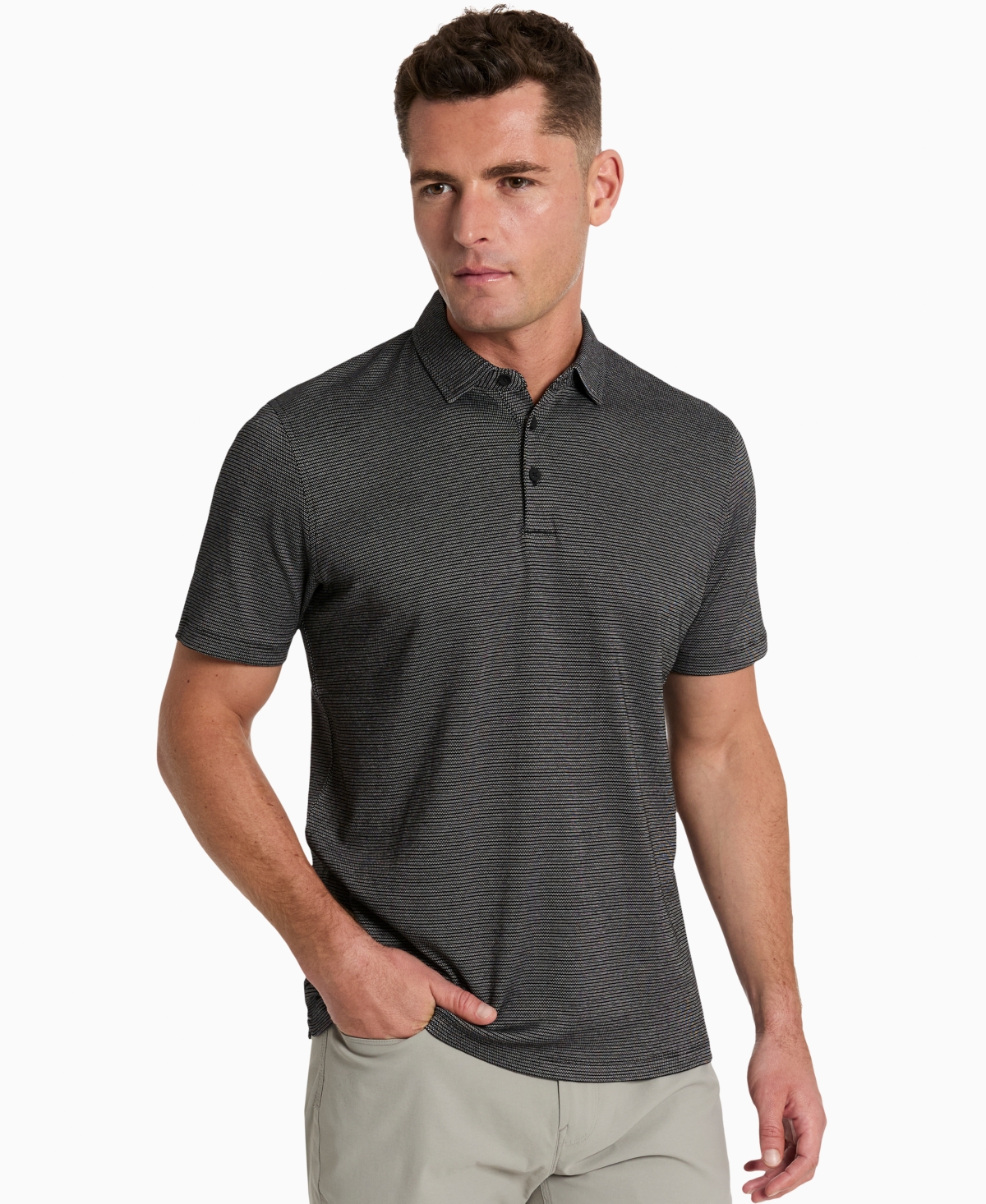 Men's Slim-Fit Two-Toned Textured-Knit Polo Shirt - Grey