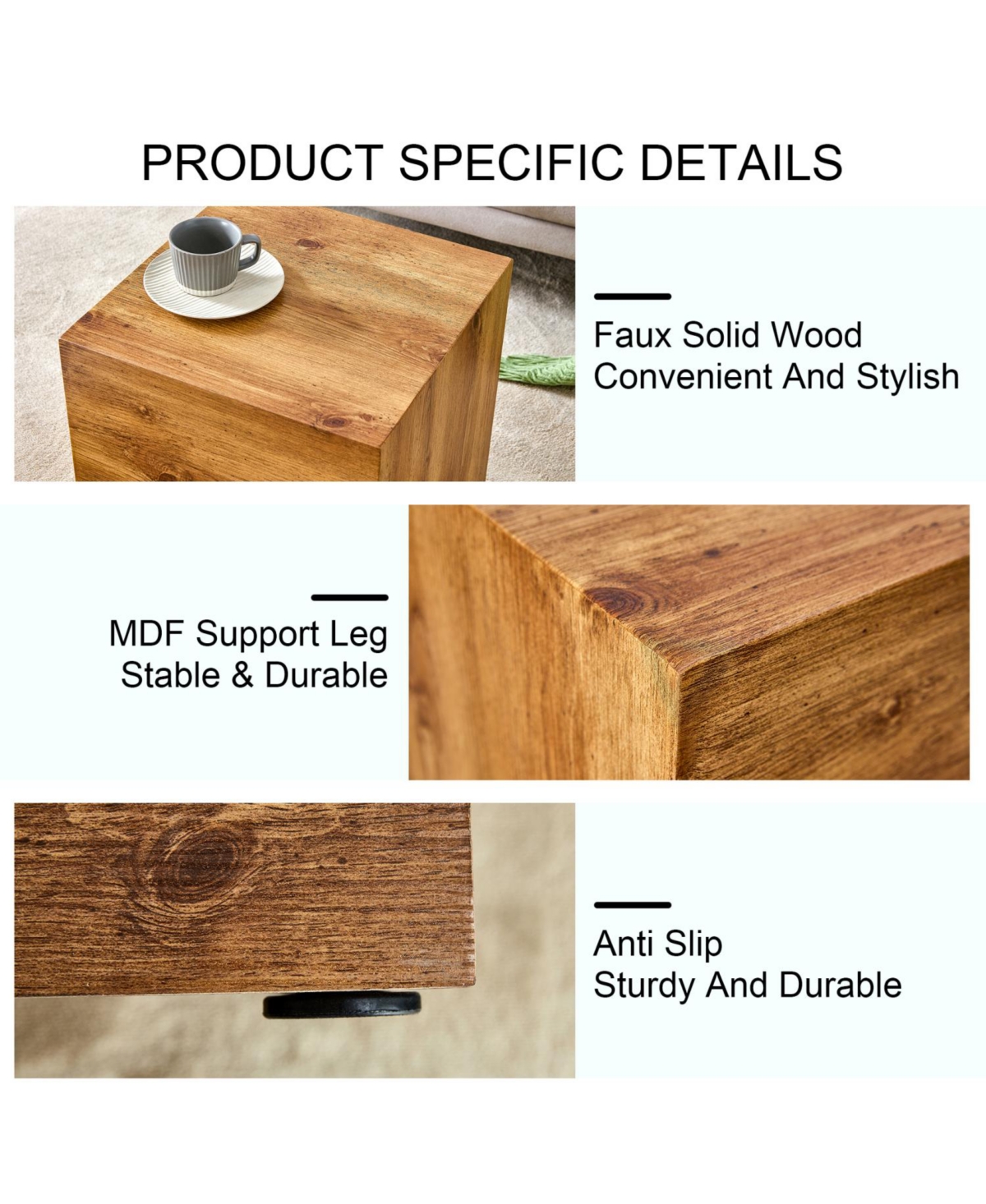 Streamdale Furniture Modern Mdf Coffee Table with Stylish Woodgrain, 11.8 x 11.8 x 19.6 inch