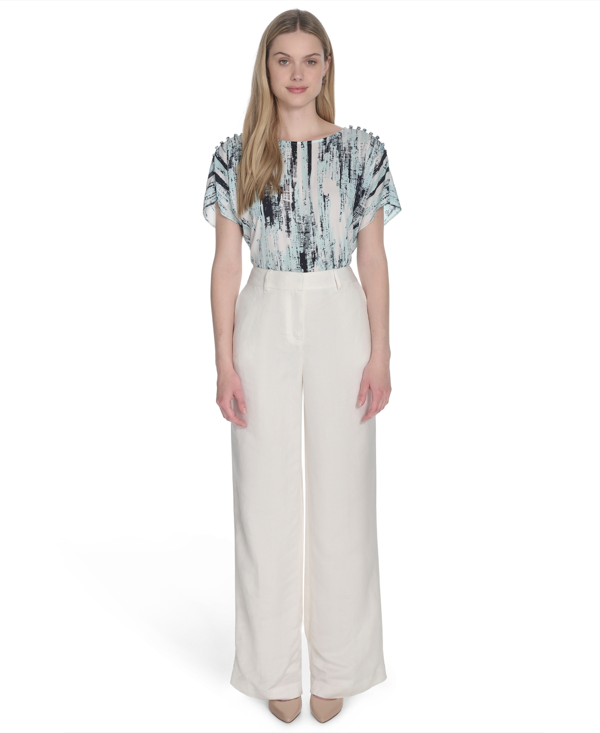 Calvin Klein Women's Linen Blend Wide-leg Pants